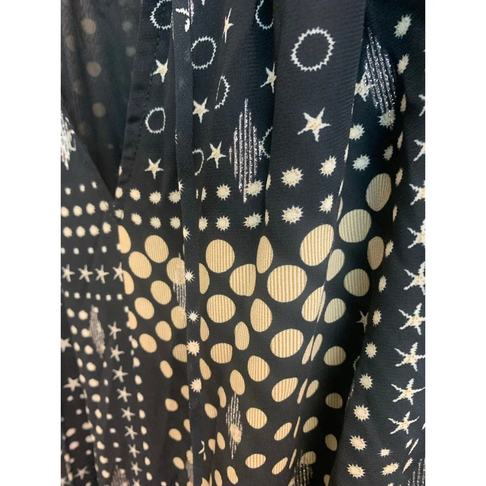 Current‎ Air Black Gold Silver Star  Smocked Metallic Mini Dress sz L
